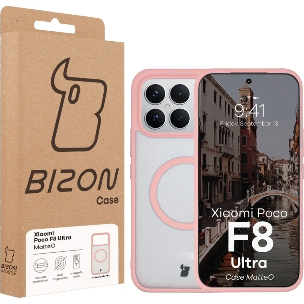 Etui z pierścieniem magnetycznym Bizon Case MatteO do Xiaomi POCO F8 Ultra przydymione-jasnoróżowe